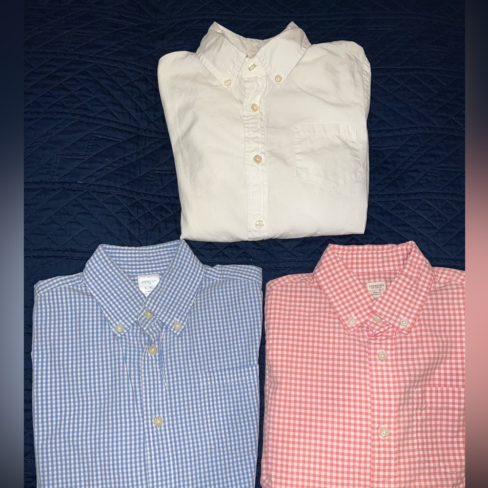 JCrew Crewcuts boys long sleeve button shirts, size 6 gingham pattern, set